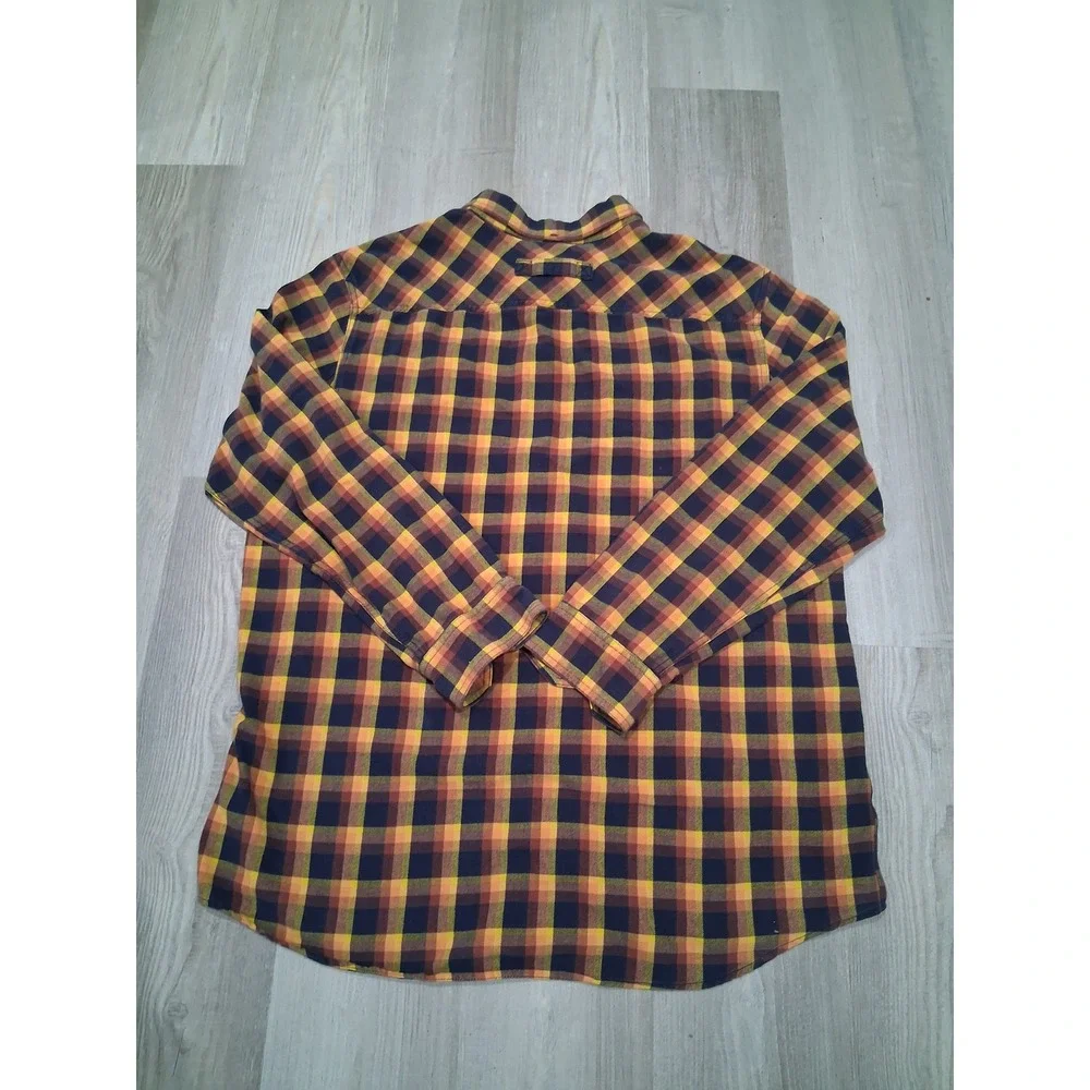 Duluth Trading Co Mens XL Tall Plaid Flannel‎ Shirt Orange Blue Button Down